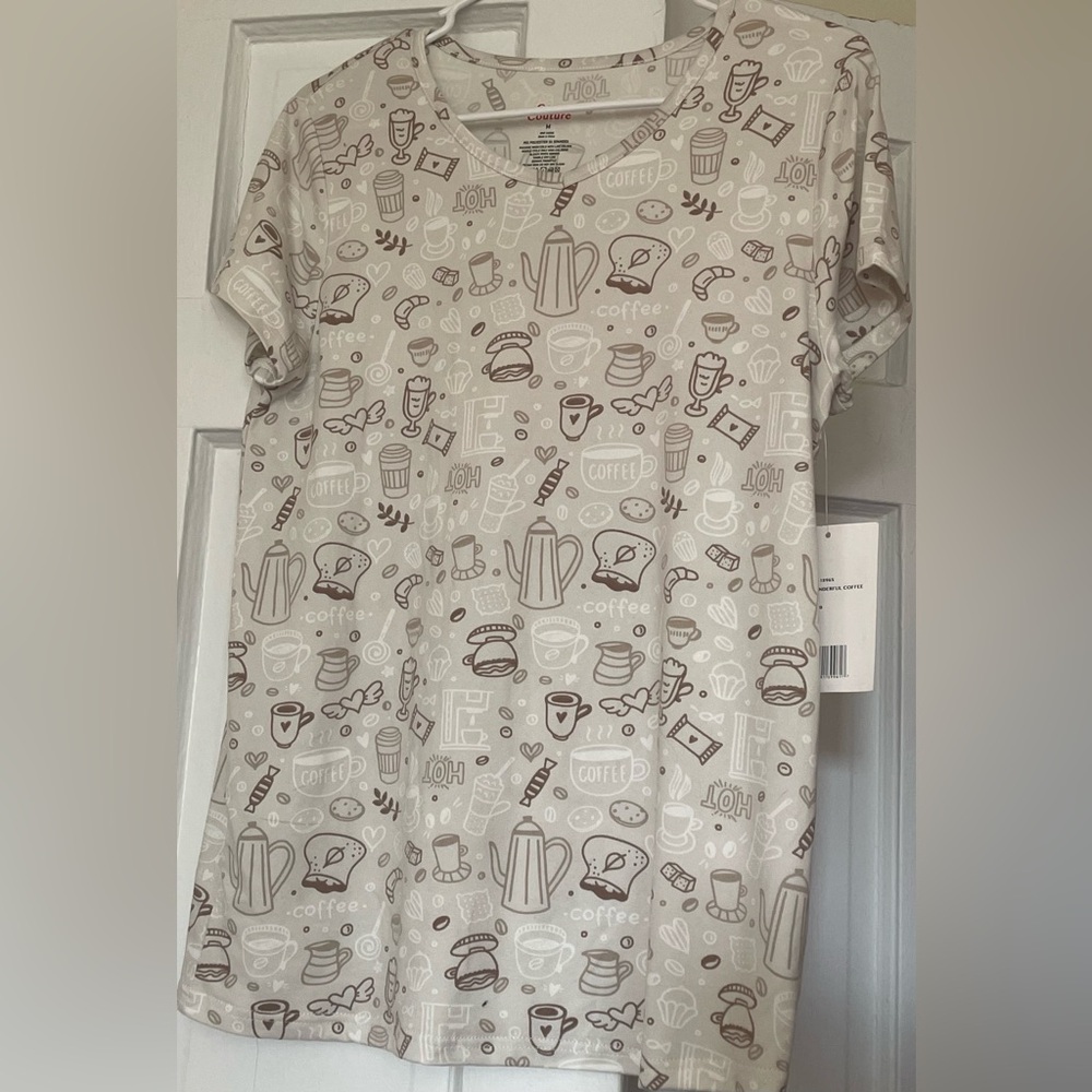 BNWT!Unbranded Sample,”Coffee Talk"😻☕️short sleeve,V neck capris,PJs,pale coffee - Picture 2 of 10